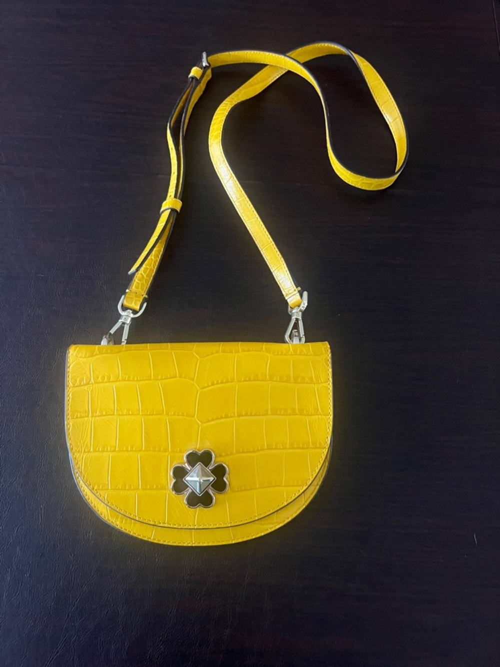 Kate Spade New Without Tags Yellow Croc-Embossed Crossbody with Floral Turn-Lock